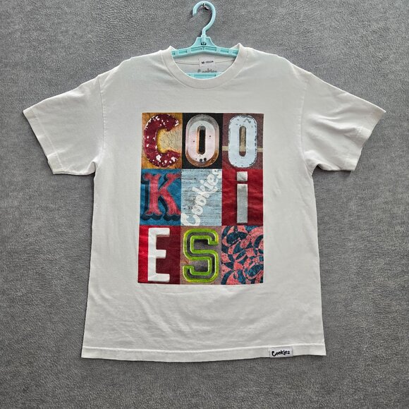 Cookies Men Shirt L White Graphic Print Coolest Letters Short Sleeve - Picture 1 of 7